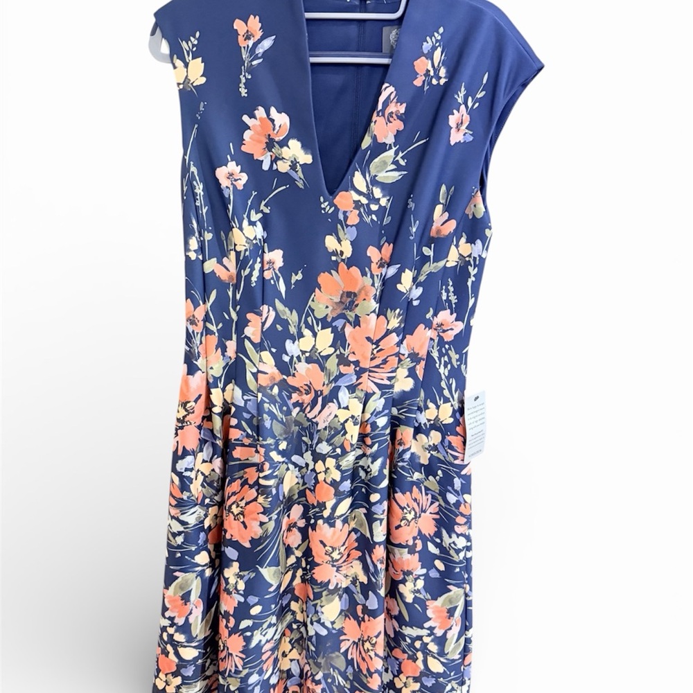 Vince Camuto Navy Floral Midi Dress
